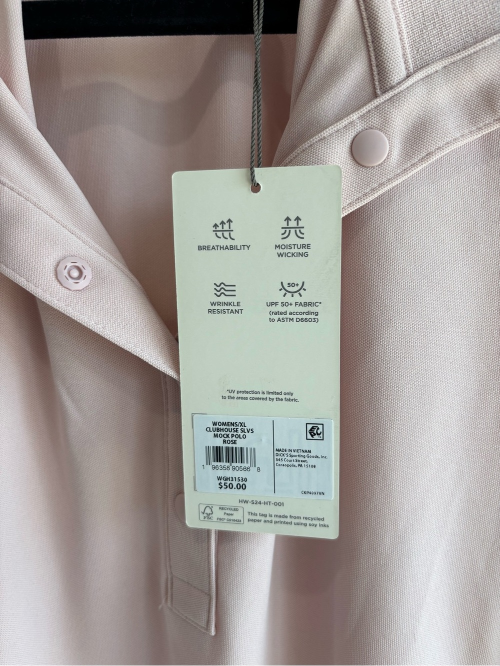 Lady Hagen Sleeveless Polo Tank in Blush Pink with White Trim - Picture 4 of 4